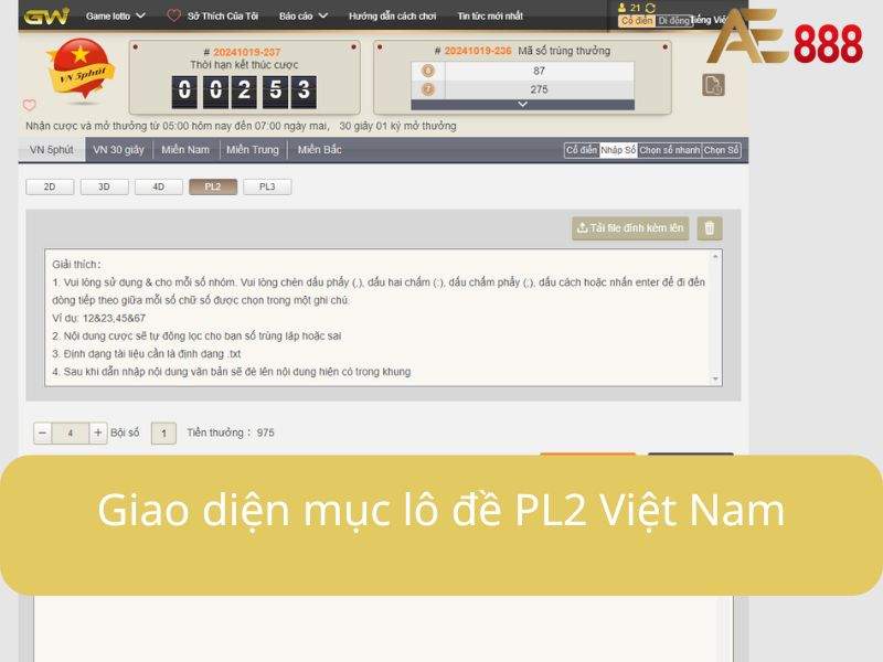 Giao diện chơi lô xiên PL1 - PL2 Giao diện chơi lô xiên PL1 - PL2