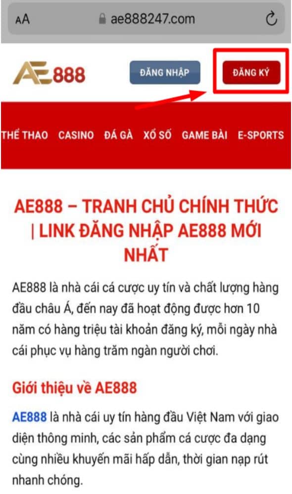 Bấm đăng ký ở trang chủ AE888