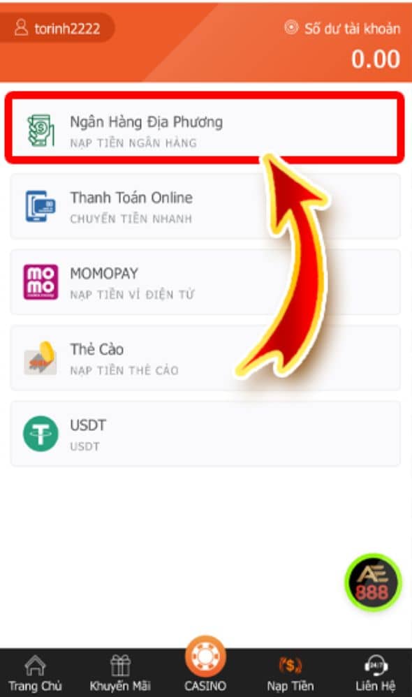 Chọn ngân hàng địa phương Chọn ngân hàng địa phương