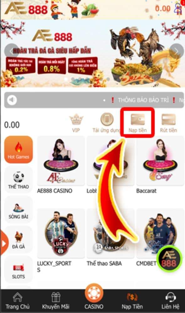 Đăng nhập vào trang chủ và chọn nạp tiền Đăng nhập vào trang chủ và chọn nạp tiền
