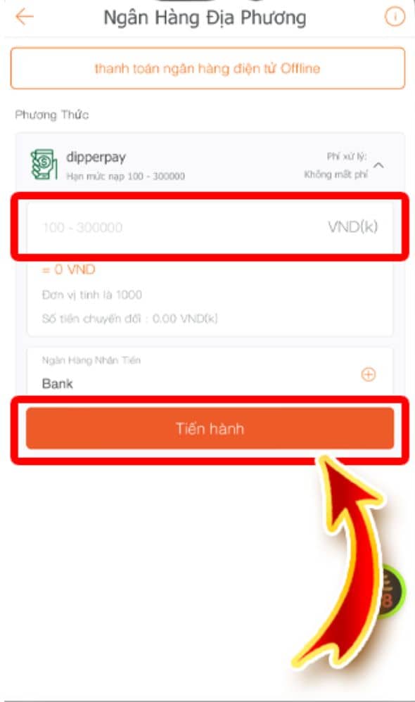 Điền số tiền cần nạp và nhấn tiến hành Điền số tiền cần nạp và nhấn tiến hành