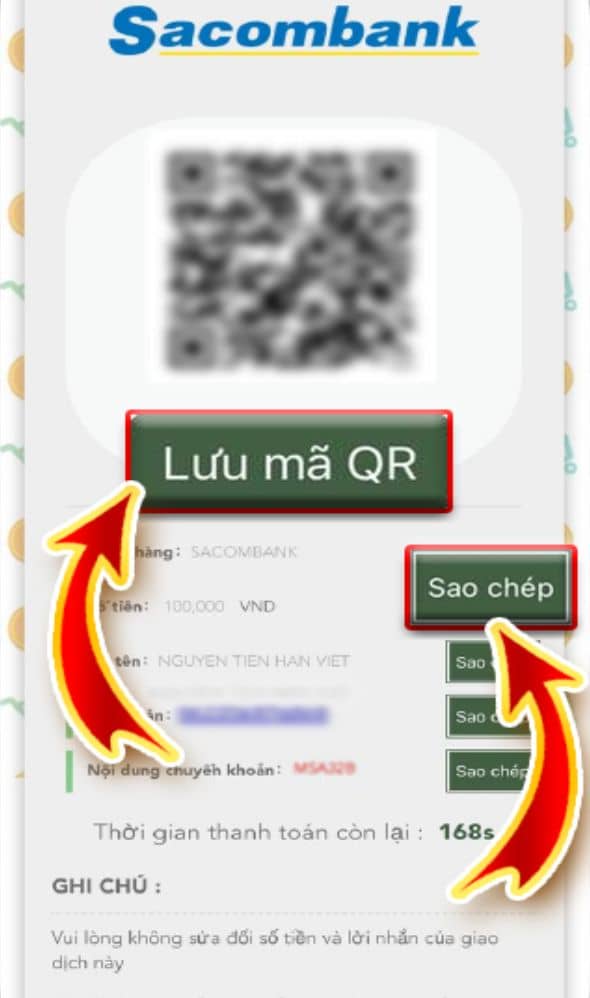 Lưu mã QR hoặc sao chép thông tin ngân hàng Lưu mã QR hoặc sao chép thông tin ngân hàng