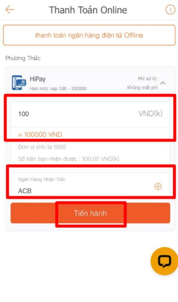 Nhập số tiền cần nạp và chọn ngân hàng Nhập số tiền cần nạp và chọn ngân hàng