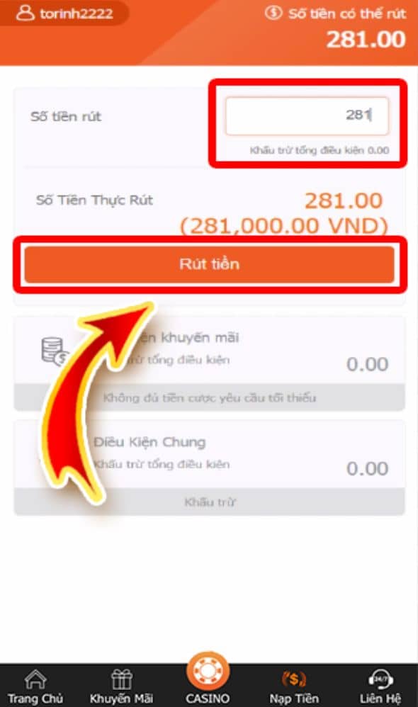 Nhập số tiền cần rút Nhập số tiền cần rút