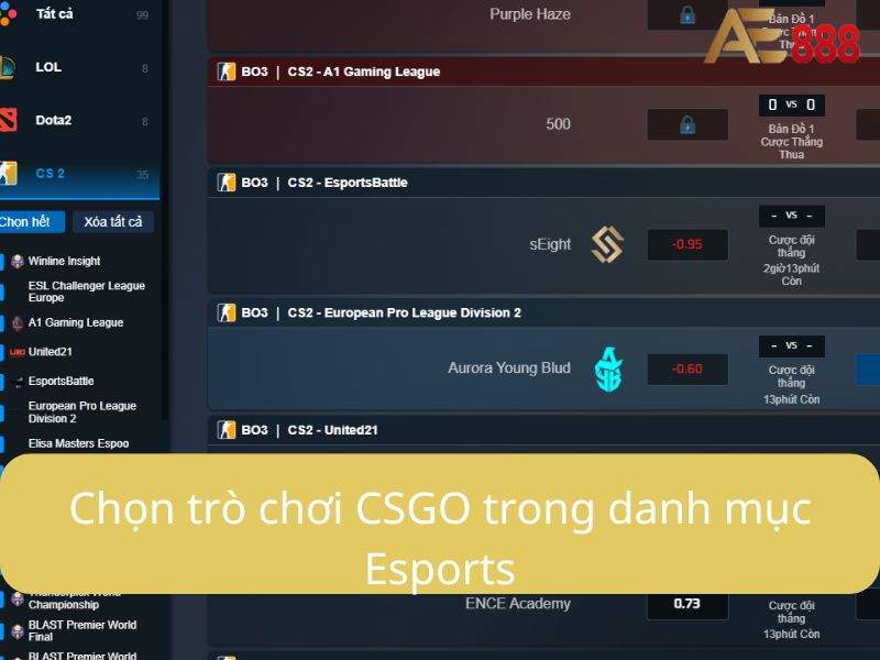 Chọn trò chơi CSGO trong danh mục Esports Chọn trò chơi CSGO trong danh mục Esports