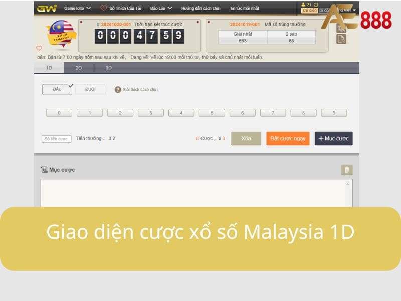 Giao diện cược xổ số Malaysia 1D Giao diện cược xổ số Malaysia 1D